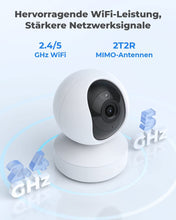 Laden Sie das Bild in den Galerie-Viewer, 5 MP Überwachungskamera 3-fach Zoom. WLAN Kamera Innen, 355°/50° Schwenkbare WiFi IP Kamera Indoor mit 3X Optischem Zoom, 2,4 / 5,0 GHz WiFi.