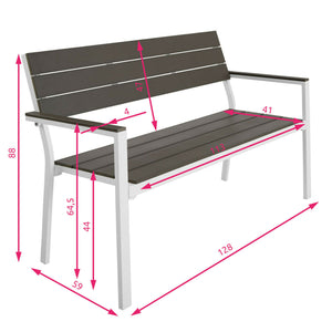 Aluminium Gartenbank Parkbank 2-Sitzer in Holz-Optik.