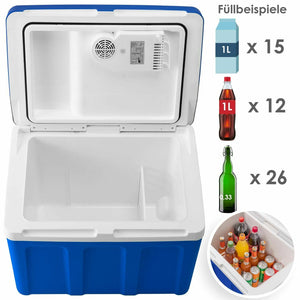 24 Liter Kühlbox, mobile Kühltruhe, Mini-Kühlschrank 12 Volt / 230 Volt - Softrollen-Fahrwerk