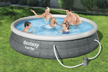 Laden Sie das Bild in den Galerie-Viewer, Pool Komplettset Swimmingpool Rattan-Optik mit Pumpe 396x84cm Schwimmbecken Planschbecken