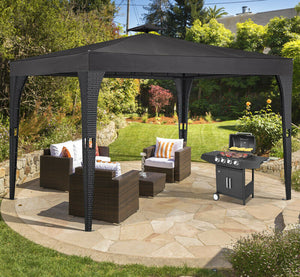 Luxus-Pavillon 3x3m aus robustem Polyrattan. Dauerhaft aufstellbar. UV-beständig. Schwarz oder Beige.