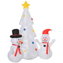 Laden Sie das Bild in den Galerie-Viewer, Aufblasbarer weißer Weihnachtsbaum mit Schneemännern, 185 cm mit LED-Beleuchtung. Weihnachten Deko Luftfigur