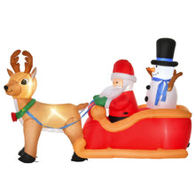 Laden Sie das Bild in den Galerie-Viewer, Aufblasbarer Weihnachtsmann mit Schneemann auf Schlitten, 128 cm mit LED-Beleuchtung. Weihnachten Deko Luftfigur