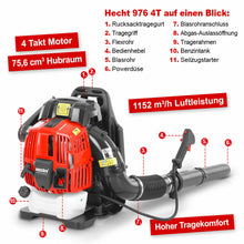 Laden Sie das Bild in den Galerie-Viewer, Profi Motor - Laubbläser, 3 PS - Leiser 4-Takt-Motor.