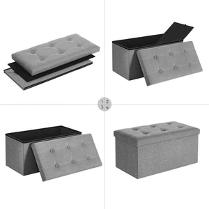 Sitzbank mit Stauraum, Sitztruhe, Sitzhocker, 80 Liter, 76 x 38 x 38 cm, Bezug aus Leinenimitat,.