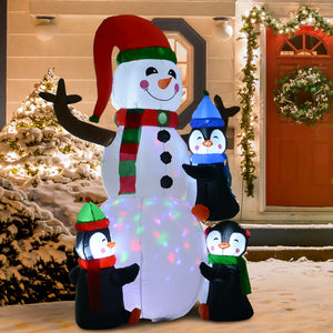 Aufblasbarer Schneemann mit 3 Pinguinen, 180 cm mit LED-Beleuchtung. Weihnachten Deko Luftfigur