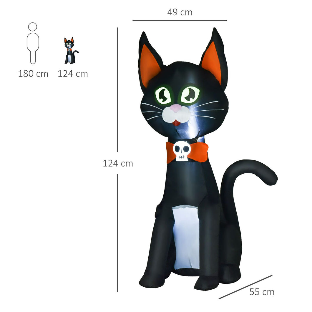 Aufblasbare schwarze Katze, 124 cm mit LED-Beleuchtung. Halloween Deko Luftfigur