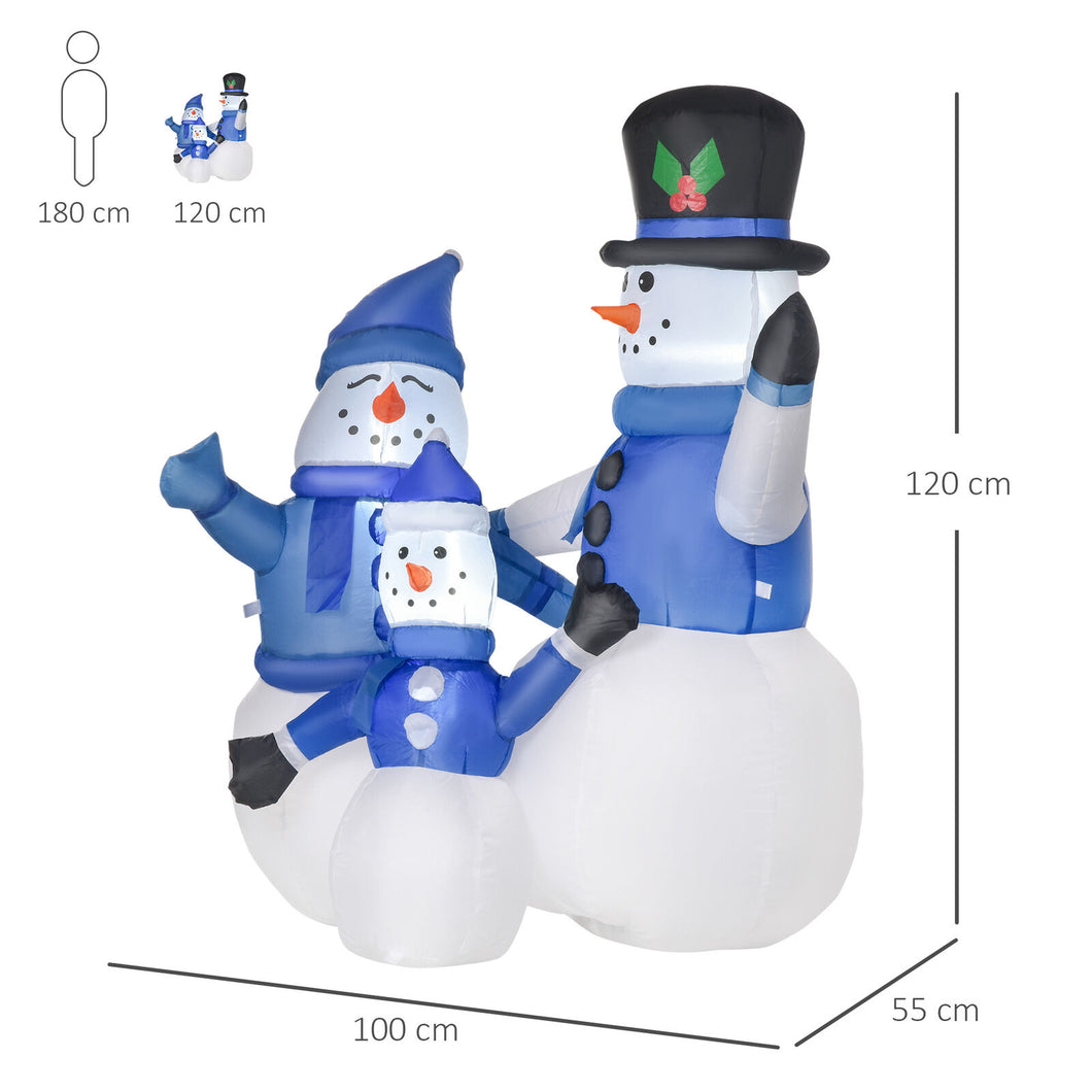 Aufblasbare Schneemann-Familie, 120 cm mit LED-Beleuchtung. Weihnachten Deko Luftfigur