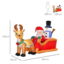 Laden Sie das Bild in den Galerie-Viewer, Aufblasbarer Weihnachtsmann mit Schneemann auf Schlitten, 128 cm mit LED-Beleuchtung. Weihnachten Deko Luftfigur