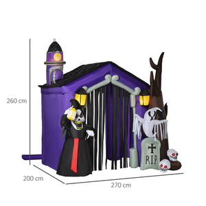 Aufblasbares Halloween Spukhaus, 260 cm mit LED-Beleuchtung. Halloween Deko Luftfigur