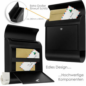 Extra super großer Edelstahl Briefkasten XXL Schwarz oder Edelstahl. 38 x 12 x 46 cm