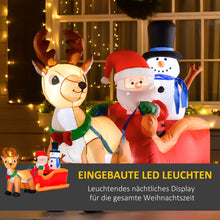 Laden Sie das Bild in den Galerie-Viewer, Aufblasbarer Weihnachtsmann mit Schneemann auf Schlitten, 128 cm mit LED-Beleuchtung. Weihnachten Deko Luftfigur