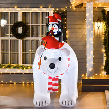 Laden Sie das Bild in den Galerie-Viewer, Aufblasbare Pinguine auf Eisbär, 210 cm mit LED-Beleuchtung. Weihnachten Deko Luftfigur