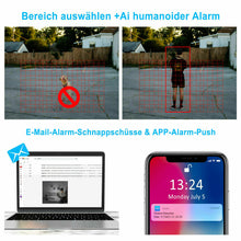 Laden Sie das Bild in den Galerie-Viewer, Überwachungskamera 4x Livebild Kamera Set mit 31 cm Monitor. 5 Megapixel. Schwenkbar. App.