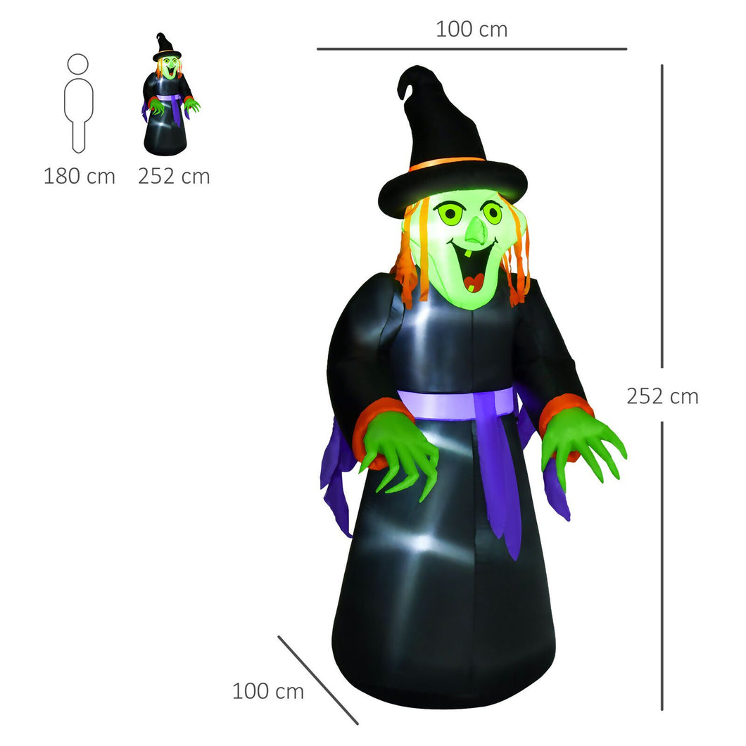 Aufblasbare riesige Hexe, 250 cm mit LED-Beleuchtung. Halloween Deko Luftfigur