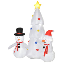 Laden Sie das Bild in den Galerie-Viewer, Aufblasbarer weißer Weihnachtsbaum mit Schneemännern, 185 cm mit LED-Beleuchtung. Weihnachten Deko Luftfigur