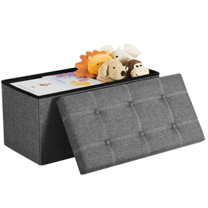 Sitzbank mit Stauraum, Sitztruhe, Sitzhocker, 80 Liter, 76 x 38 x 38 cm, Bezug aus Leinenimitat,.