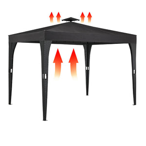 Luxus-Pavillon 3x3m aus robustem Polyrattan. Dauerhaft aufstellbar. UV-beständig. Schwarz oder Beige.