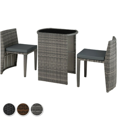 Polyrattan Sitzgruppe 2er Set mit Tisch. Bistrotisch, Bistroset. platzsparend ineinander zu schieben. 3 Farben.