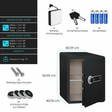 Laden Sie das Bild in den Galerie-Viewer, Fingerabdruck Stahl-Tresor mit elektronischem Zahlenschloss und Schlüssel. Farbe: Schwarz. 3 Größen.