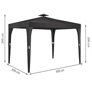 Luxus-Pavillon 3x3m aus robustem Polyrattan. Dauerhaft aufstellbar. UV-beständig. Schwarz oder Beige.