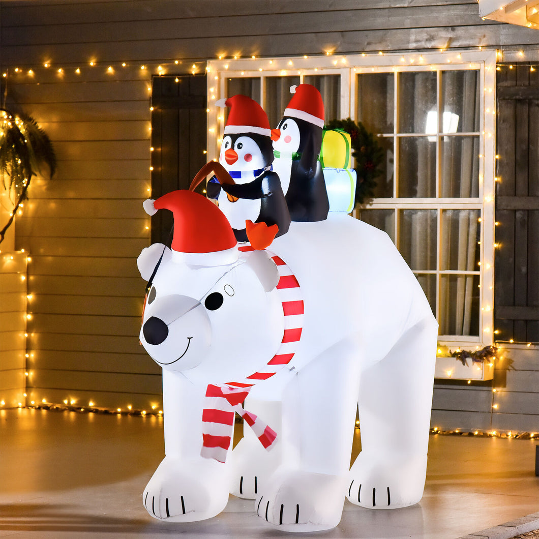 Aufblasbare Pinguine auf Eisbär, 210 cm mit LED-Beleuchtung. Weihnachten Deko Luftfigur