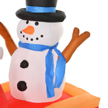 Laden Sie das Bild in den Galerie-Viewer, Aufblasbarer Weihnachtsmann mit Schneemann auf Schlitten, 128 cm mit LED-Beleuchtung. Weihnachten Deko Luftfigur