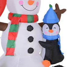 Laden Sie das Bild in den Galerie-Viewer, Aufblasbarer Schneemann mit 3 Pinguinen, 180 cm mit LED-Beleuchtung. Weihnachten Deko Luftfigur