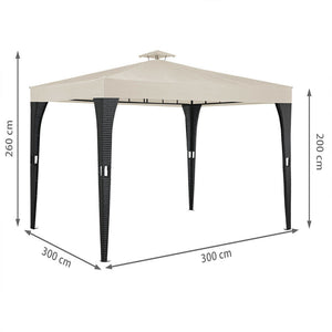 Luxus-Pavillon 3x3m aus robustem Polyrattan. Dauerhaft aufstellbar. UV-beständig. Schwarz oder Beige.