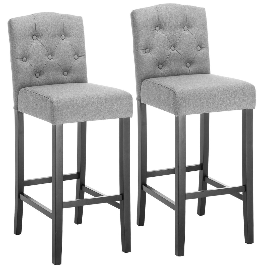 2er-Set Leinen Holz Barhocker mit Lehne LEBAR grau oder dunkelgrau