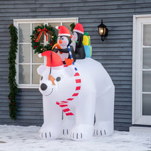 Laden Sie das Bild in den Galerie-Viewer, Aufblasbare Pinguine auf Eisbär, 210 cm mit LED-Beleuchtung. Weihnachten Deko Luftfigur