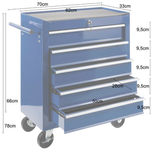 Werkstattwagen blau, 5 Schubladen