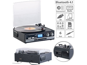 4in1-Plattenspieler mit Bluetooth, Digitalisier-Funktion und Umwandler-Software zu MP3