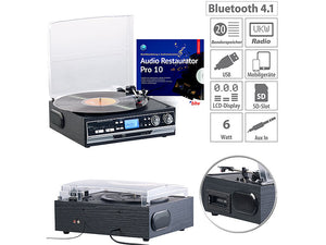 4in1-Plattenspieler mit Bluetooth, Digitalisier-Funktion und Umwandler-Software zu MP3