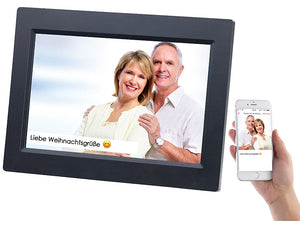 Bilder vom Handy mit 3 Klicks auf den Bilderrahmen senden: WLAN-Bilderrahmen mit 25,7-cm-IPS-Touch.
